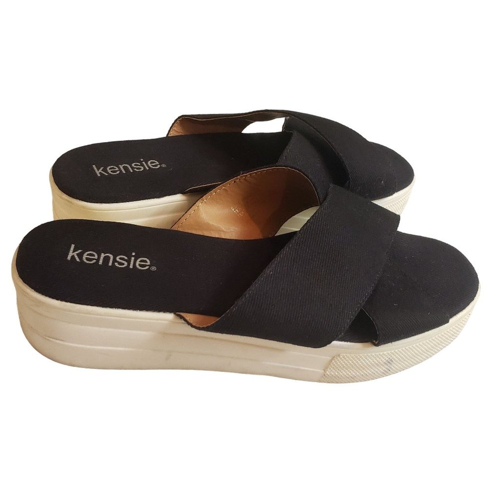 Kensie platform slides size 8.5 Black slide on canvas‎